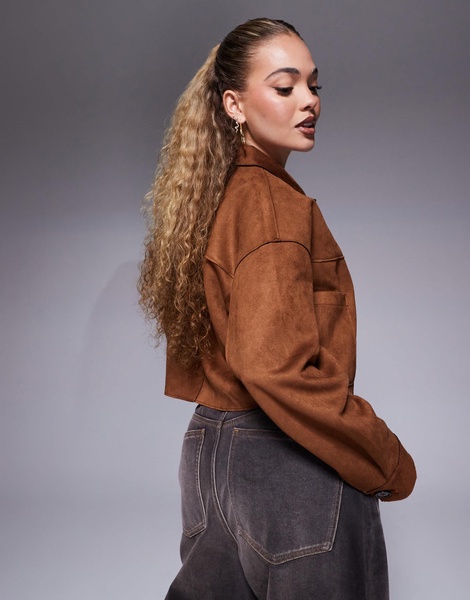 River Island suedette overshirt in brown