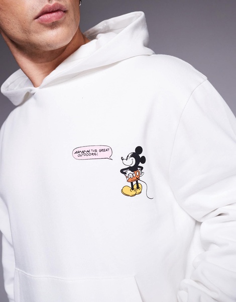 ASOS DESIGN Disney unisex oversized hoodie with Mickey print in off-white
