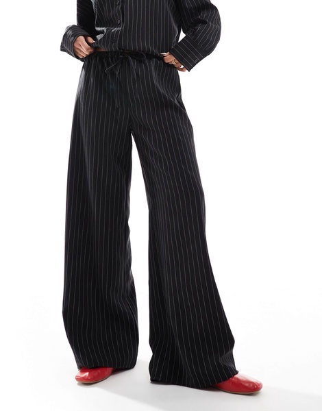 ASOS DESIGN tailored wide leg pinstripe pants in black