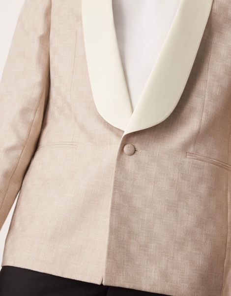 ASOS DESIGN regular tuxedo blazer in stone jacquard