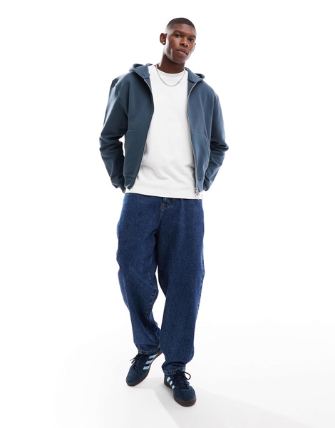 ASOS DESIGN premium heavyweight boxy cropped zip up hoodie 400gsm in gray