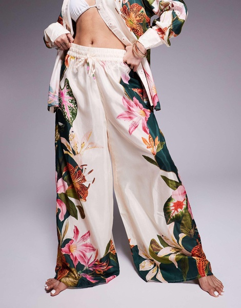 River Island botanical print wide leg pants in cream - part of a set