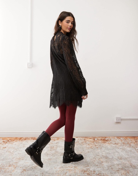 Miss Selfridge lace victoriana mini dress in black