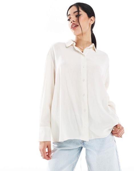 Bershka tie back crinkle oversized shirt in ecru