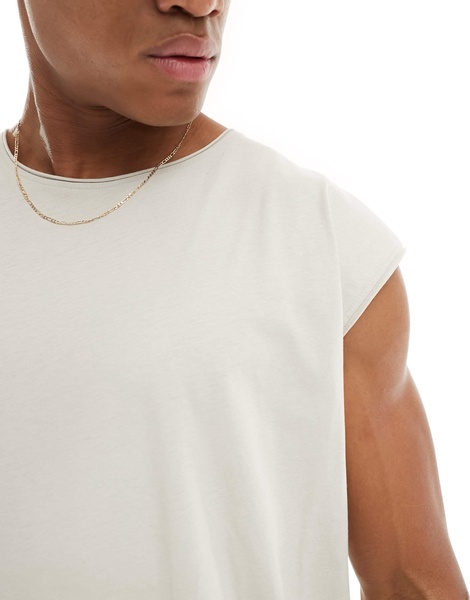 Brave Soul raw edge tank top in light gray
