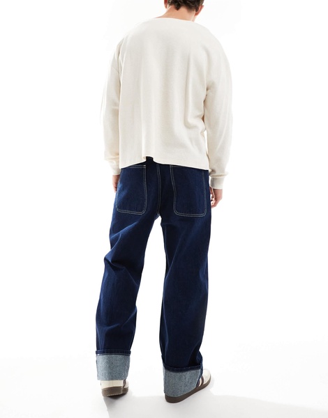 Bershka turn-up straight jeans in indigo