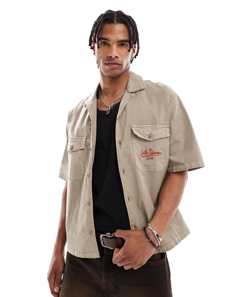 Bershka late dinner club shirt in sand