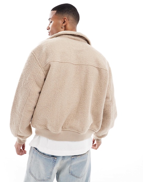 Bershka textured shearling jacket in ecru