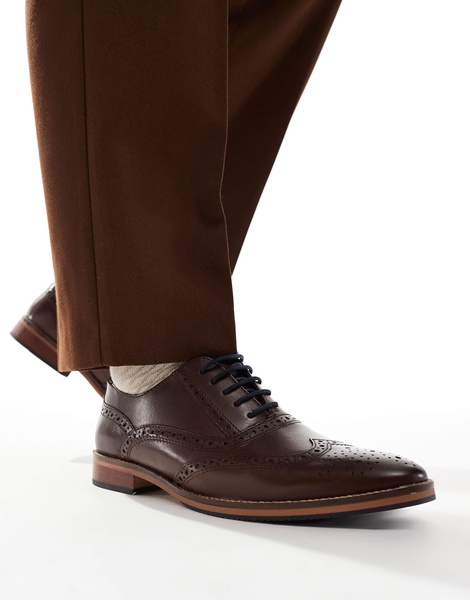 ASOS DESIGN brogue shoes in brown leather with natural sole and color details