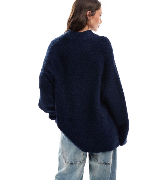 ASOS DESIGN crew neck oversized boucle sweater in navy