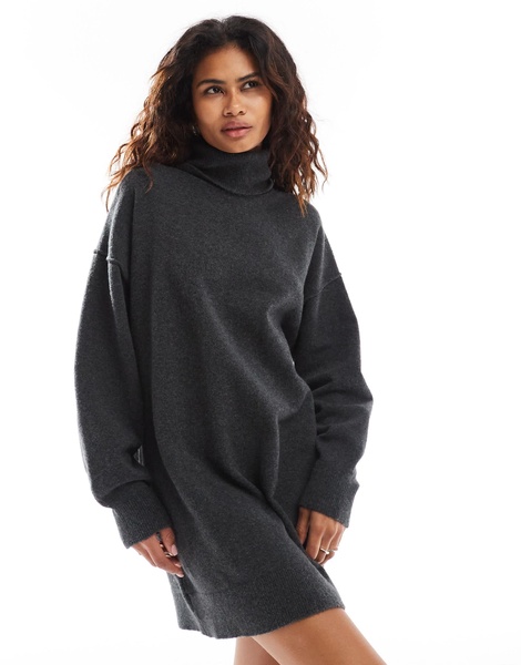 Weekday Annie wool blend roll neck knit mini dress in black melange - Exclusive to ASOS