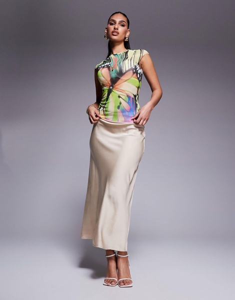 AFRM Nina mesh baby tee in abstract print