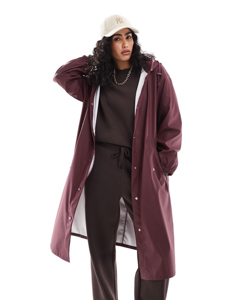 ASOS DESIGN rubberized rain parka coat in burgundy