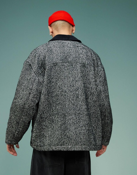 ASOS DESIGN oversized wool look worker jacket in gray