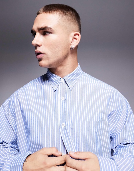 HUGO Blue Ebill oversized shirt in blue stripe