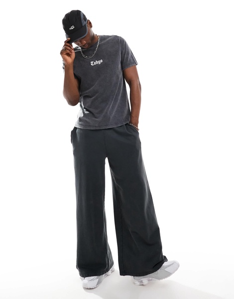 Another Influence tokyo acid washed relaxed fit t-shirt in charcoal gray