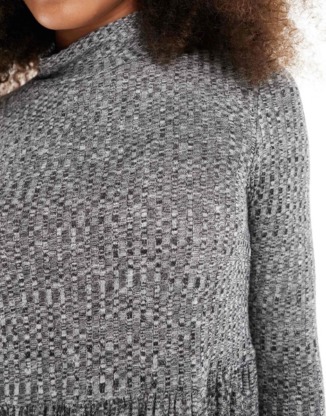 Miss Selfridge funnel neck ribbed smock mini dress in gray