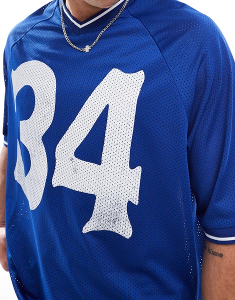 Bershka retro sports T-shirt in blue
