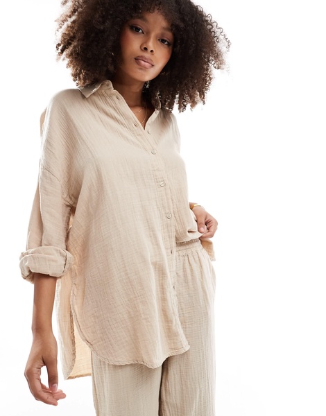 ONLY cheesecloth oversized shirt in light beige - part of a set
