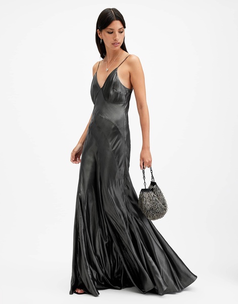 AllSaints Lili maxi dress in metallic gray