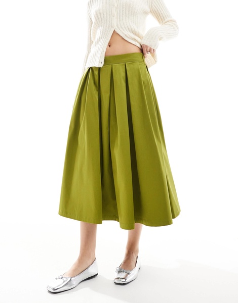 ASOS DESIGN box pleat cotton volume midi skirt