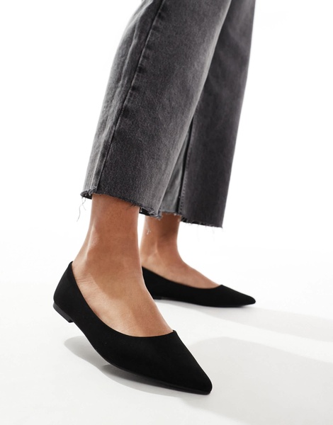 ASOS DESIGN Lucky pointed ballet flats in black suedette