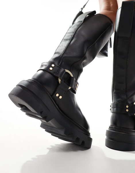 AllSaints Jade leather harness biker boots in black