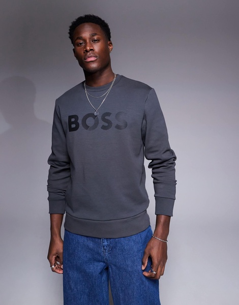 BOSS Green Salbo Tape Logo sweatshirt regular fit in dark gray - part of a set
