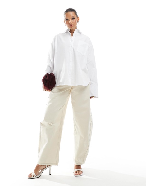 ASOS DESIGN poplin extreme cuff oversized shirt in white