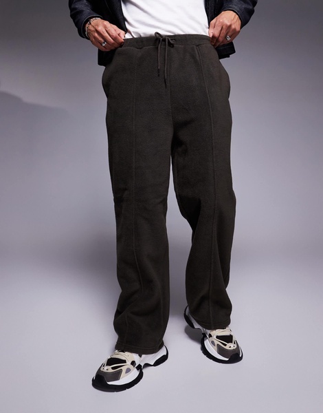 ASOS DESIGN wide leg fleece sweatpants in dark khaki