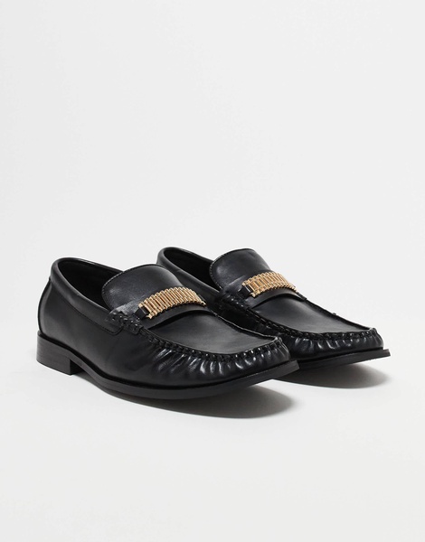 ASOS DESIGN penny loafers in black with gold color hardware