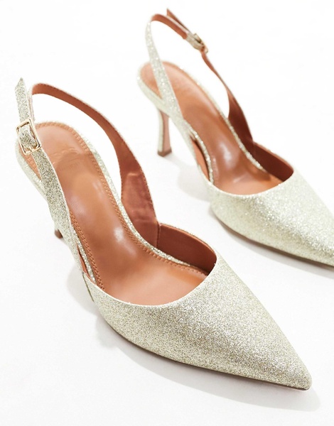 ASOS DESIGN Samber 2 slingback stiletto heels in gold glitter