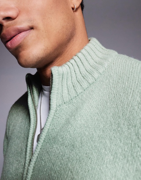 ASOS DESIGN super oversized boxy fit brushed knit zip through cardigan in sage green