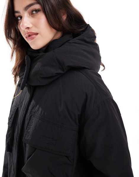 Stradivarius STR multi pocket puffer jacket in black
