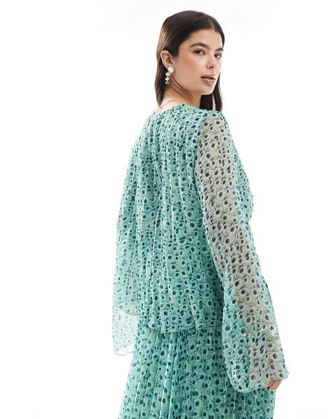 ASOS DESIGN pleated twist front blouse in floral print - part of a set
