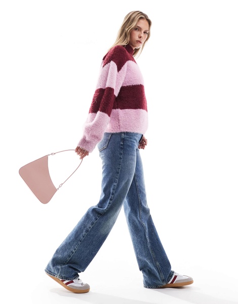 Brave Soul high neck sweater in burgundy and lilac stripe