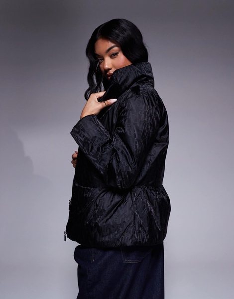 Armani Exchange padded coat with all over logo print in black