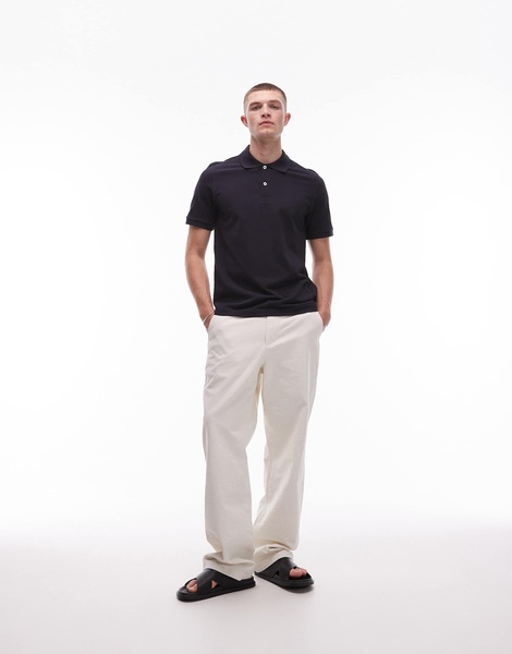 ARKET pique jersey short sleeve polo shirt in navy blue