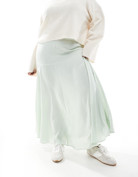 ASOS DESIGN Curve volume maxi skirt in sage