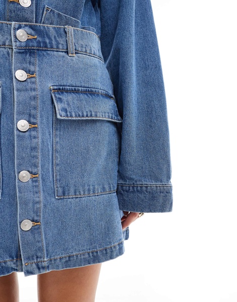 Pieces utility denim mini skirt in medium blue - part of a set