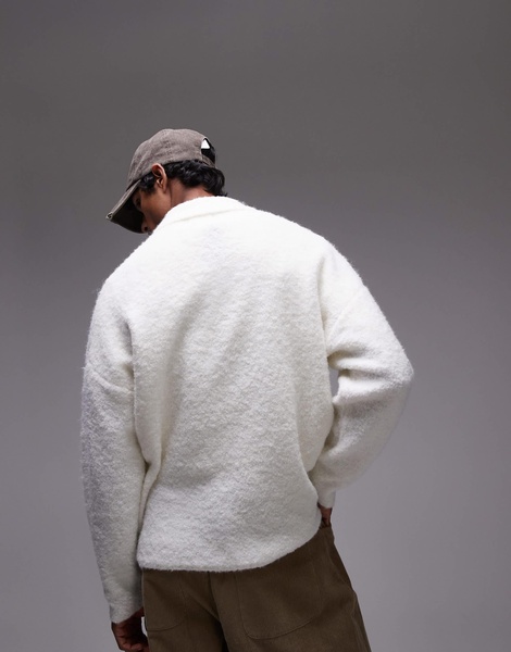 Topman oversized fit boucle polo in cream