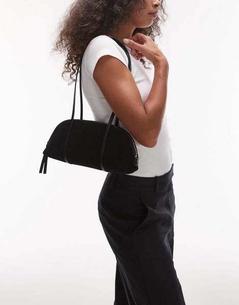 & Other Stories suede two handle curved shoulder bag in black