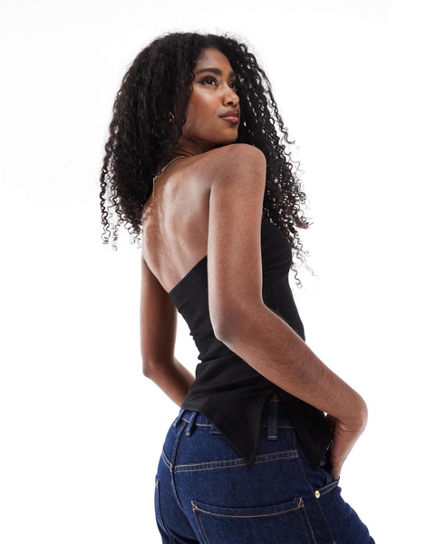 Bershka asymmetric bandeau top in black