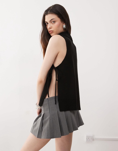 COLLUSION knit high collared neck vest with tie sides