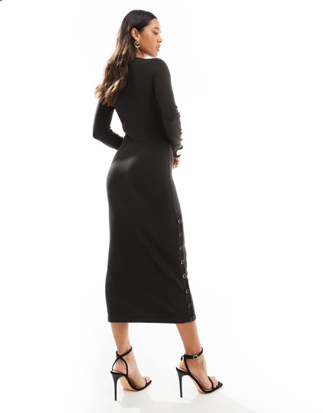 French Connection cozy knit crew neck midi pencil dress in green