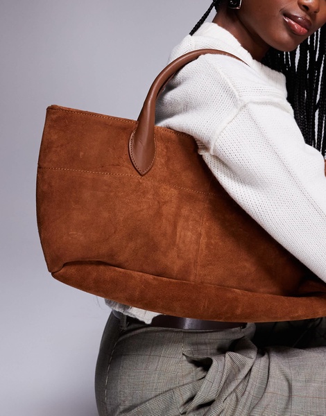 River Island suede east west tote bag in brown