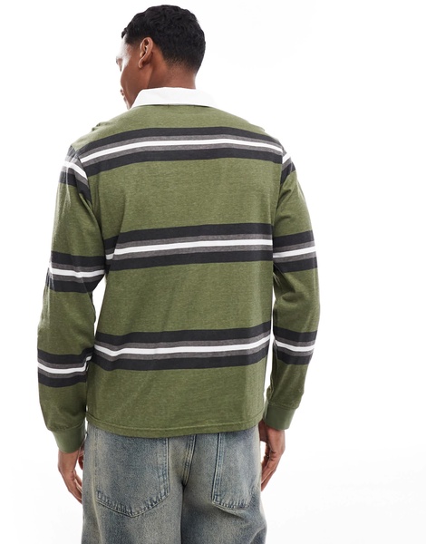 Another Influence striped long sleeve polo shirt in khaki