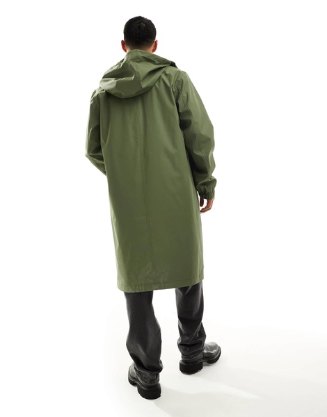 ASOS DESIGN longline rubberized windbreaker jacket in khaki