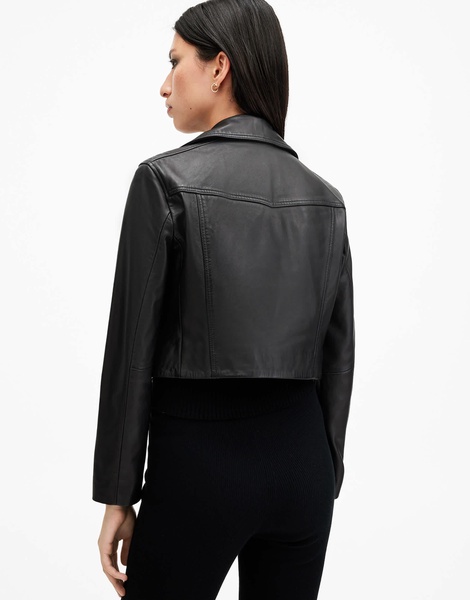 AllSaints Elora cropped leather moto jacket in black