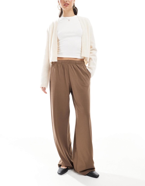Bershka wide leg soft knit sweatpants in brown